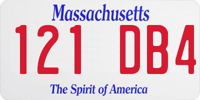 MA license plate 121DB4