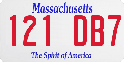 MA license plate 121DB7