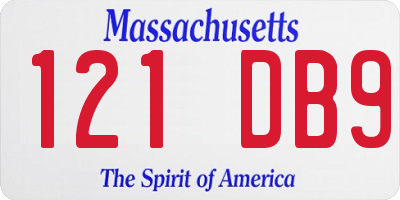 MA license plate 121DB9