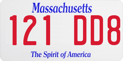 MA license plate 121DD8