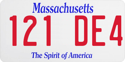 MA license plate 121DE4