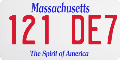 MA license plate 121DE7