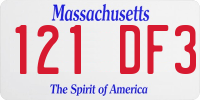 MA license plate 121DF3