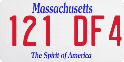 MA license plate 121DF4