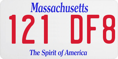 MA license plate 121DF8