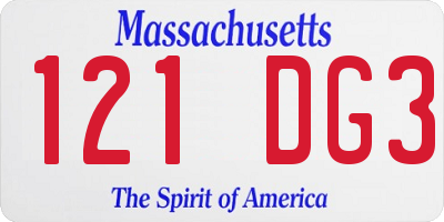 MA license plate 121DG3