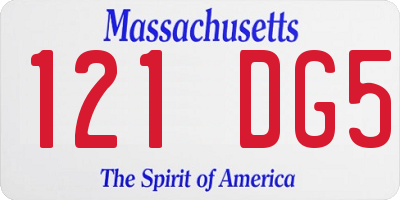 MA license plate 121DG5