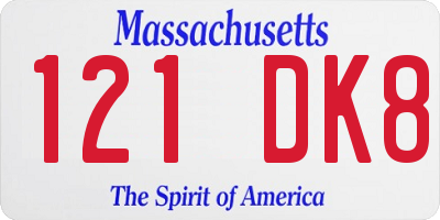 MA license plate 121DK8