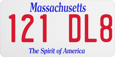 MA license plate 121DL8