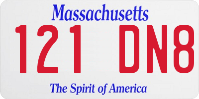 MA license plate 121DN8