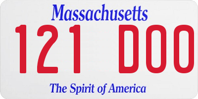 MA license plate 121DO0