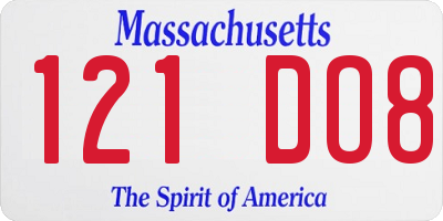 MA license plate 121DO8
