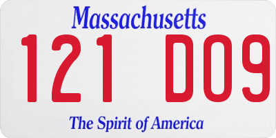 MA license plate 121DO9