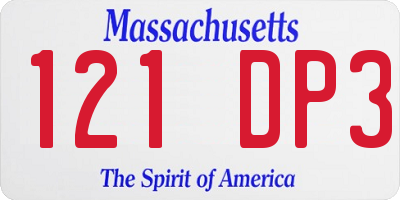 MA license plate 121DP3