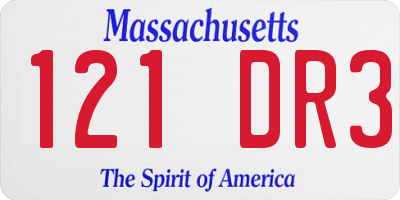 MA license plate 121DR3