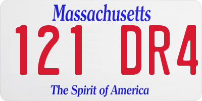 MA license plate 121DR4