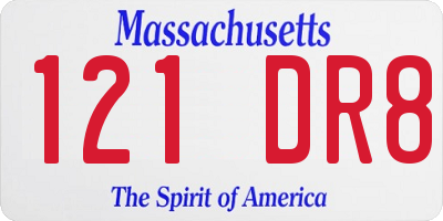 MA license plate 121DR8