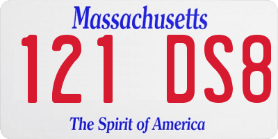 MA license plate 121DS8