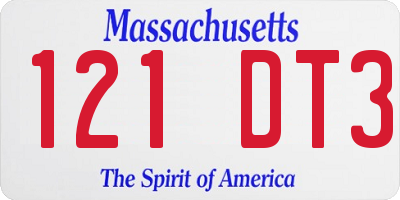 MA license plate 121DT3