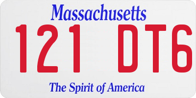 MA license plate 121DT6