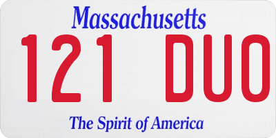 MA license plate 121DU0