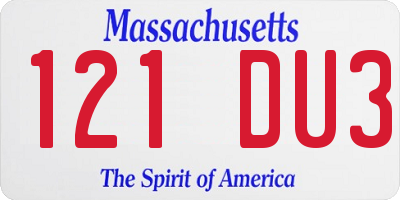 MA license plate 121DU3