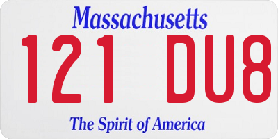 MA license plate 121DU8