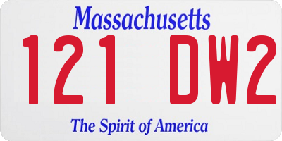 MA license plate 121DW2