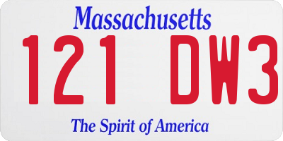 MA license plate 121DW3