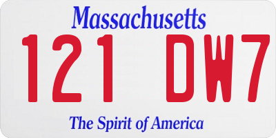 MA license plate 121DW7
