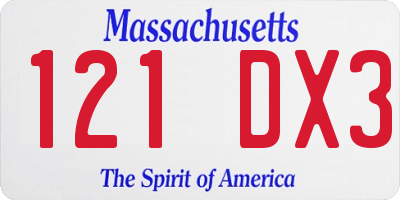 MA license plate 121DX3