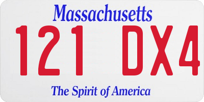 MA license plate 121DX4