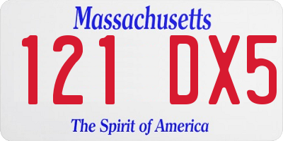 MA license plate 121DX5
