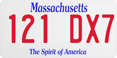MA license plate 121DX7