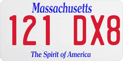 MA license plate 121DX8