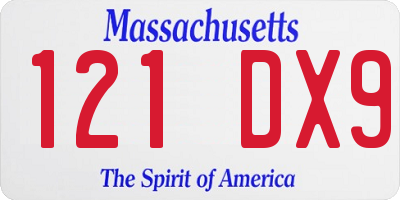 MA license plate 121DX9