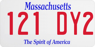 MA license plate 121DY2