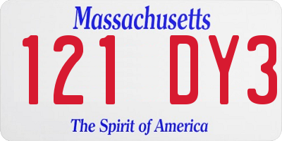 MA license plate 121DY3
