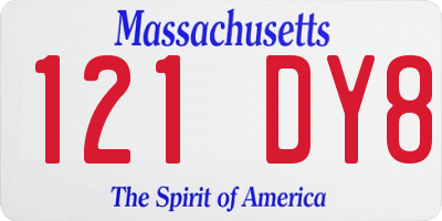 MA license plate 121DY8
