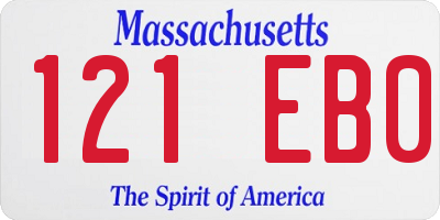 MA license plate 121EB0