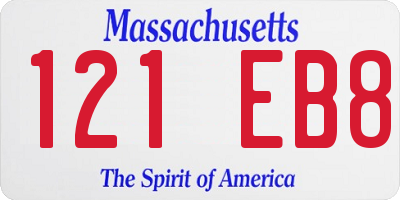 MA license plate 121EB8