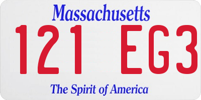 MA license plate 121EG3
