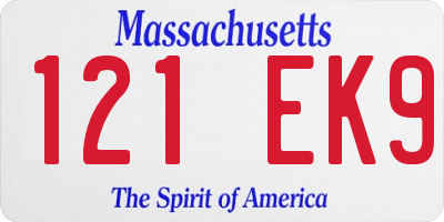 MA license plate 121EK9