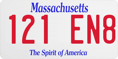 MA license plate 121EN8