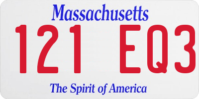 MA license plate 121EQ3