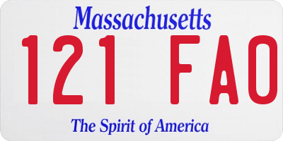 MA license plate 121FA0