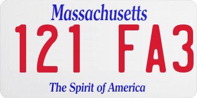 MA license plate 121FA3