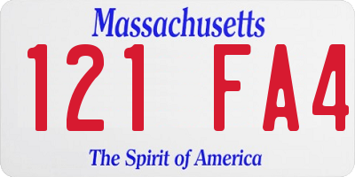 MA license plate 121FA4