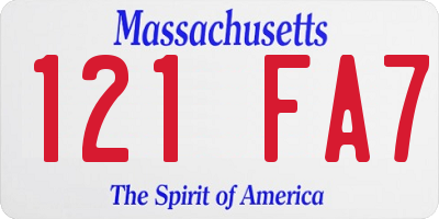 MA license plate 121FA7