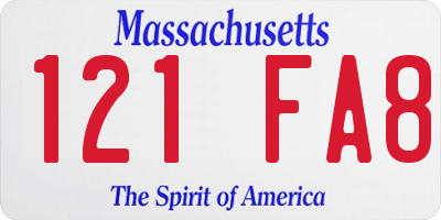 MA license plate 121FA8